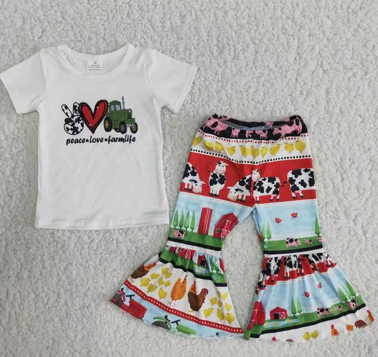 B13-4 Farm Cow Short Sleeve + Bell-bottom Pants Set