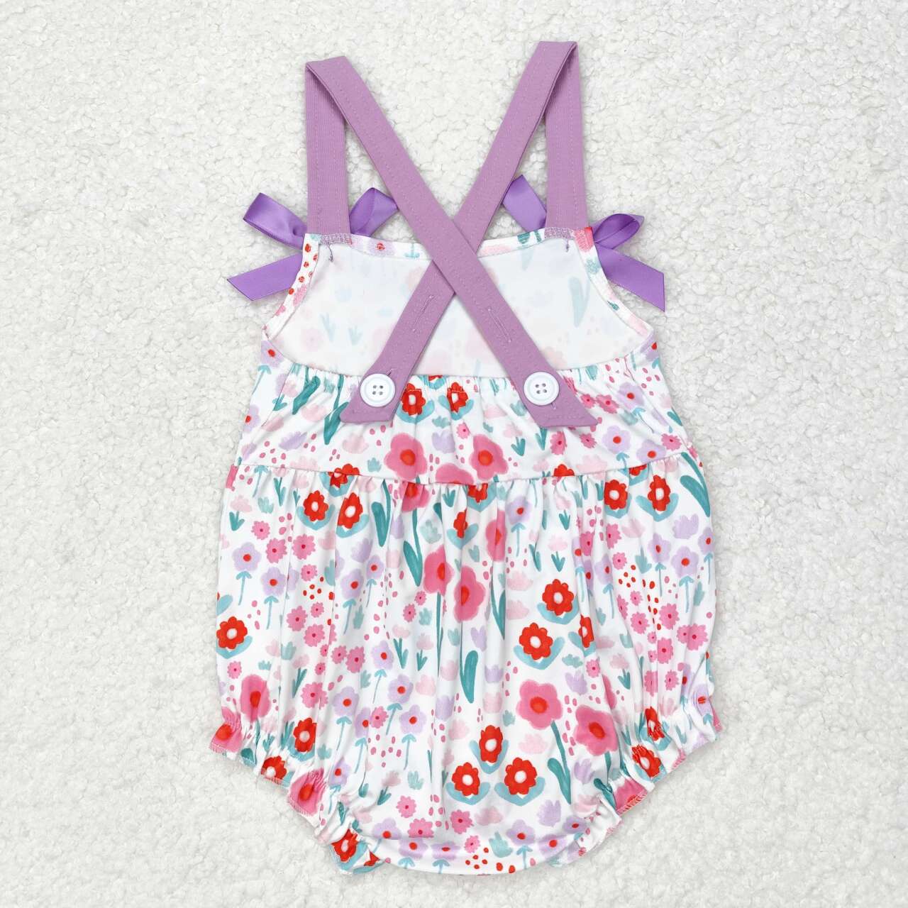 SR1417 Floral Purple Lace Bowknot romper
