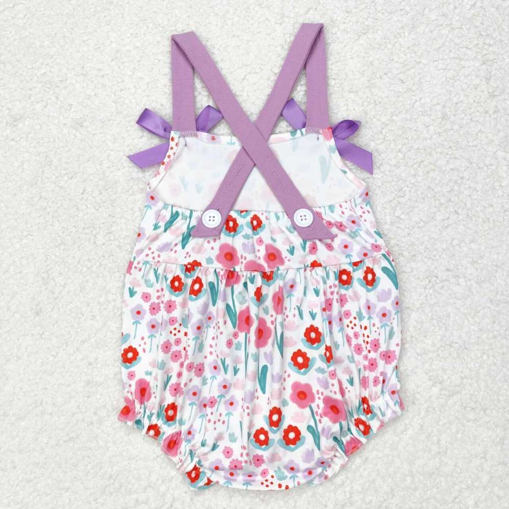 SR1417 Floral Purple Lace Bowknot romper