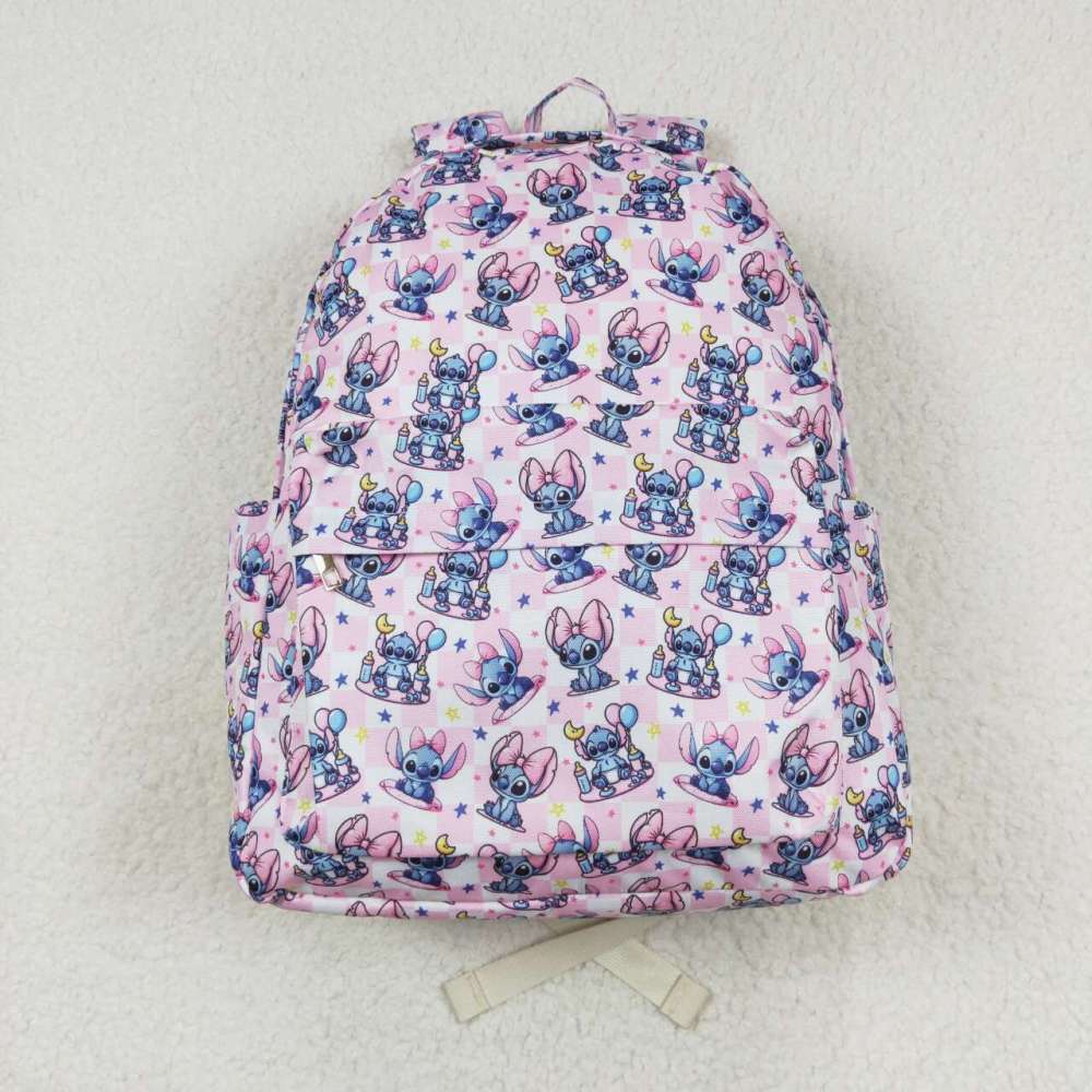 BA0182 Stitch Star Pink and White Plaid Backpack