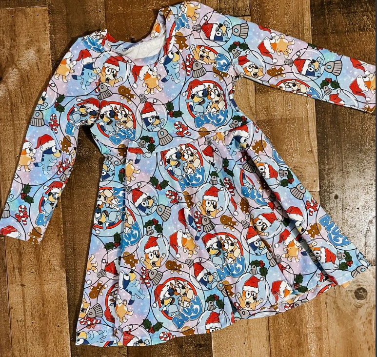 GLD0703 pre order bluey Christmas color long sleeve dress
