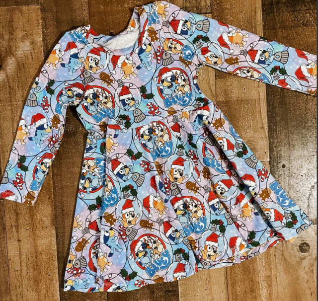 GLD0703 pre order bluey Christmas color long sleeve dress