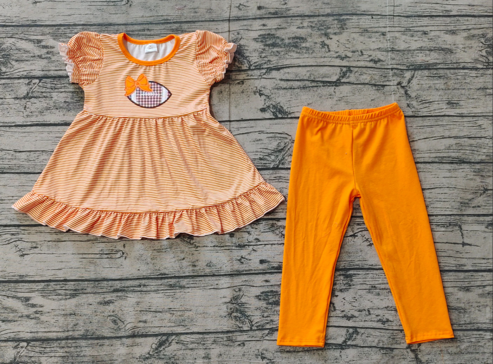 GSPO1674 pre order Orange Bow Rugby Stripe Short Sleeve Trousers Set