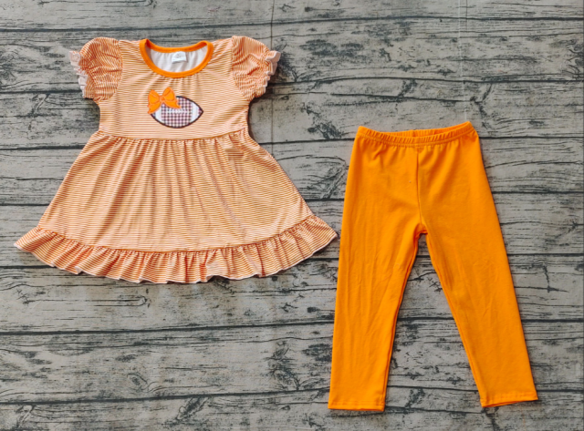 GSPO1674 pre order Orange Bow Rugby Stripe Short Sleeve Trousers Set