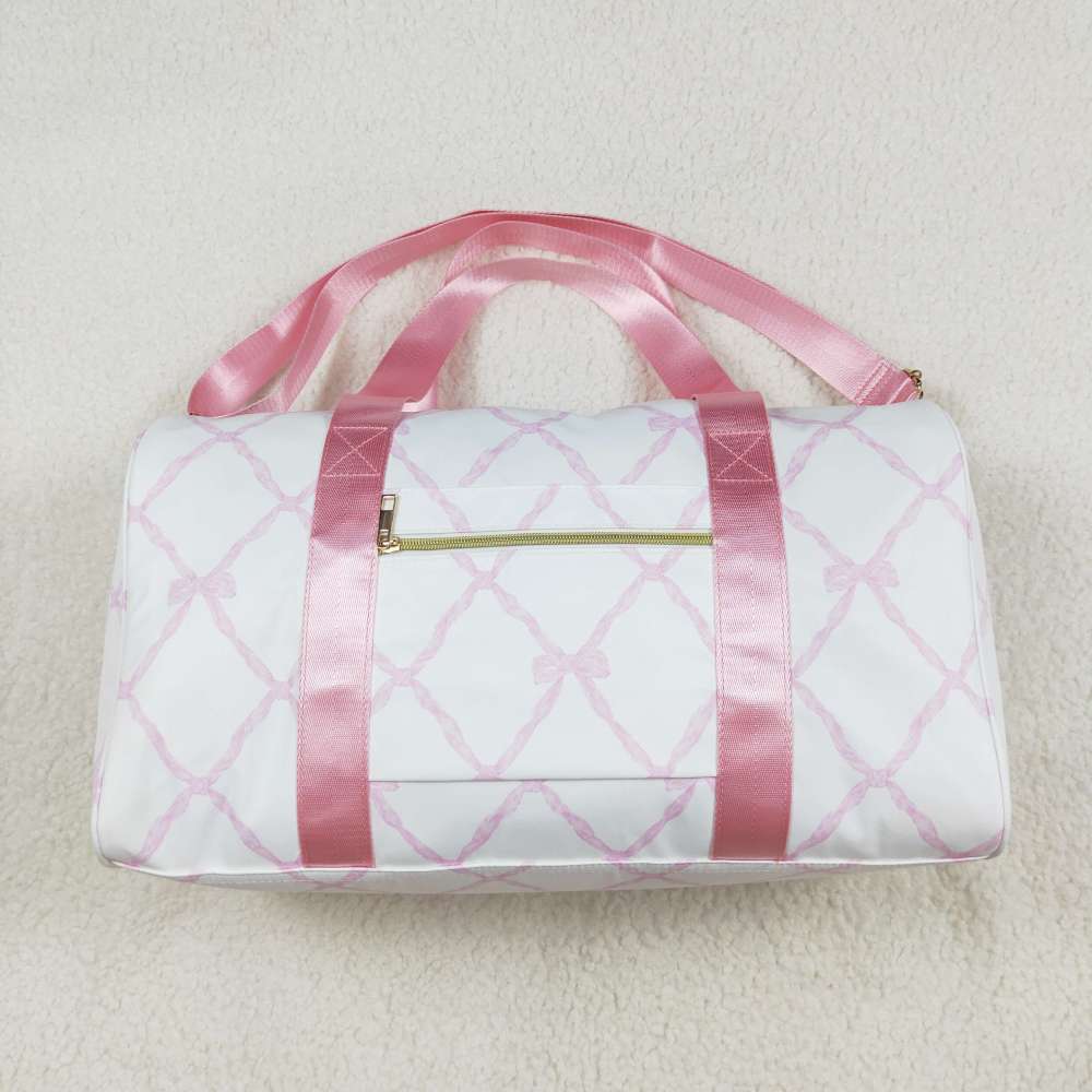 BA0226 Pink and white gym bag with bow pattern