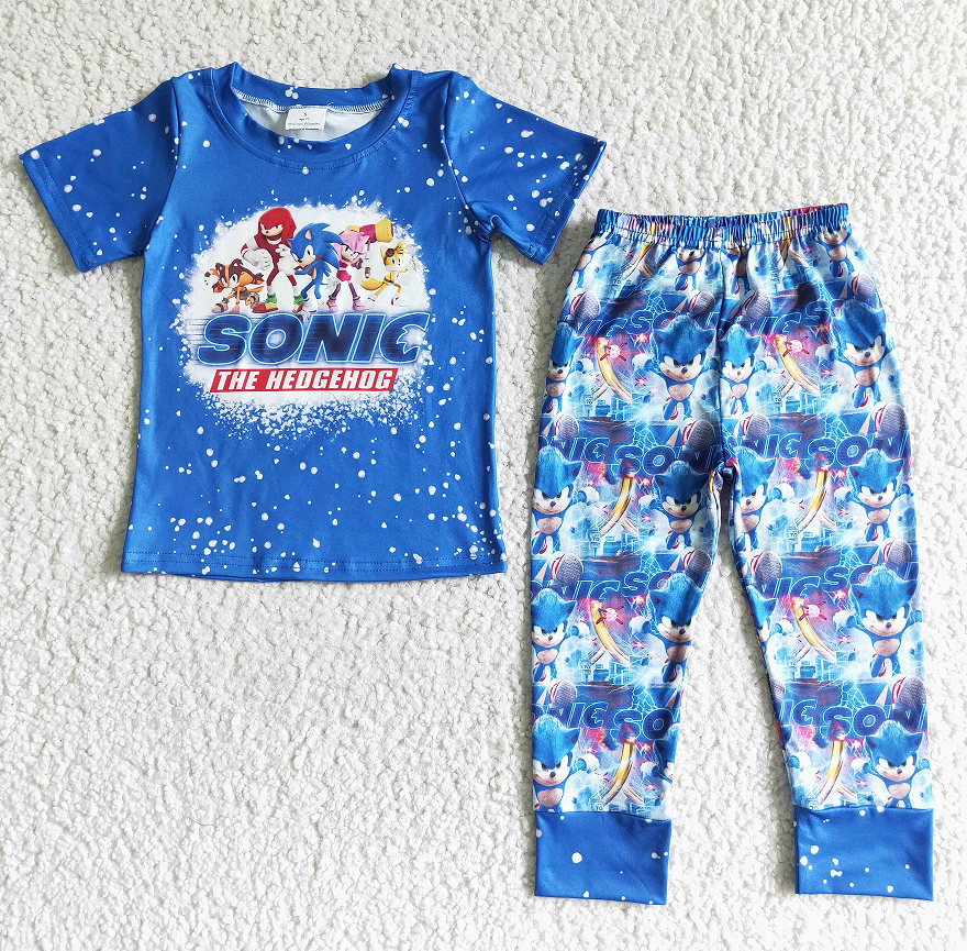 BSPO0015 Boys SONIC blue short-sleeved trousers suit