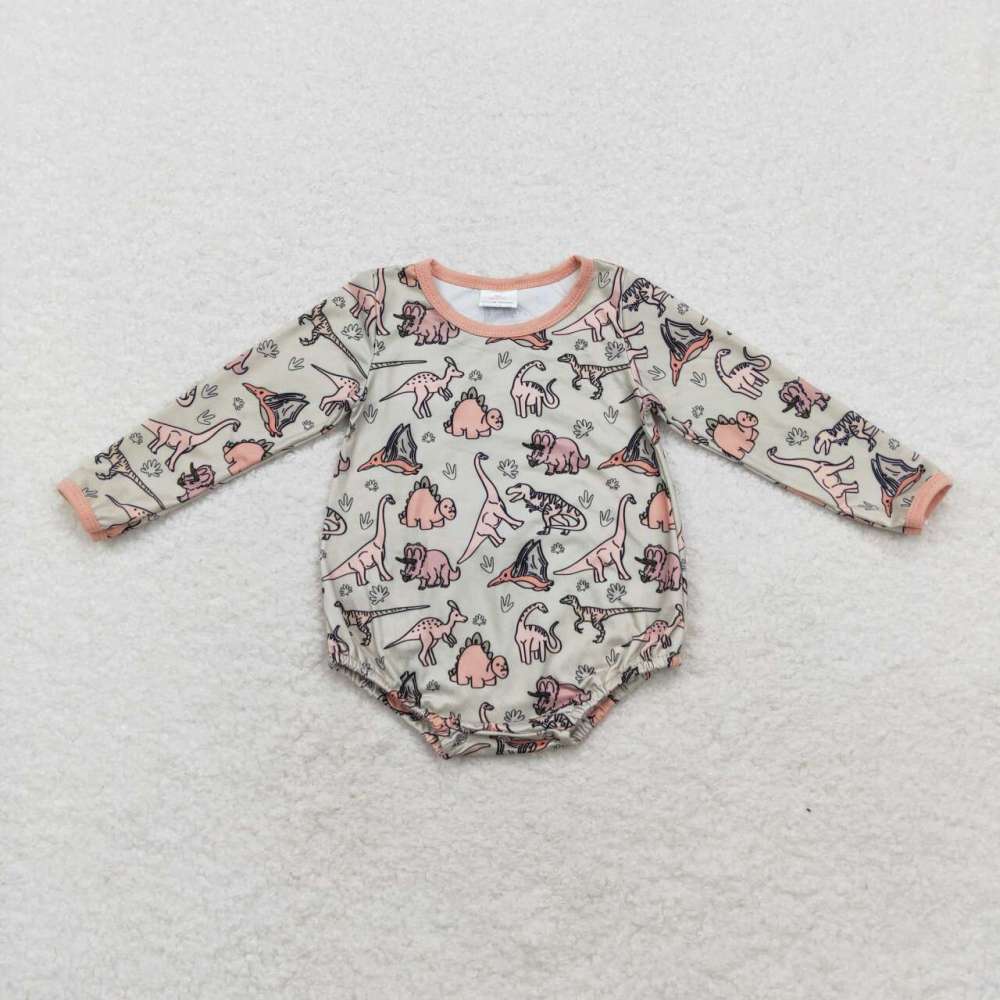 LR1022 Dinosaur Brown Green Long Sleeve romper