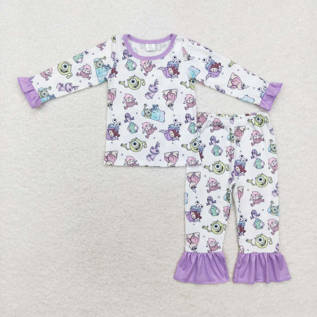 GLP1424 bamboo Monsters University Purple Lace White Long Sleeve Long Pants Pajama Set