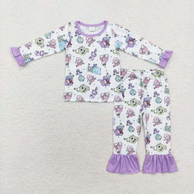 GLP1424 bamboo Monsters University Purple Lace White Long Sleeve Long Pants Pajama Set