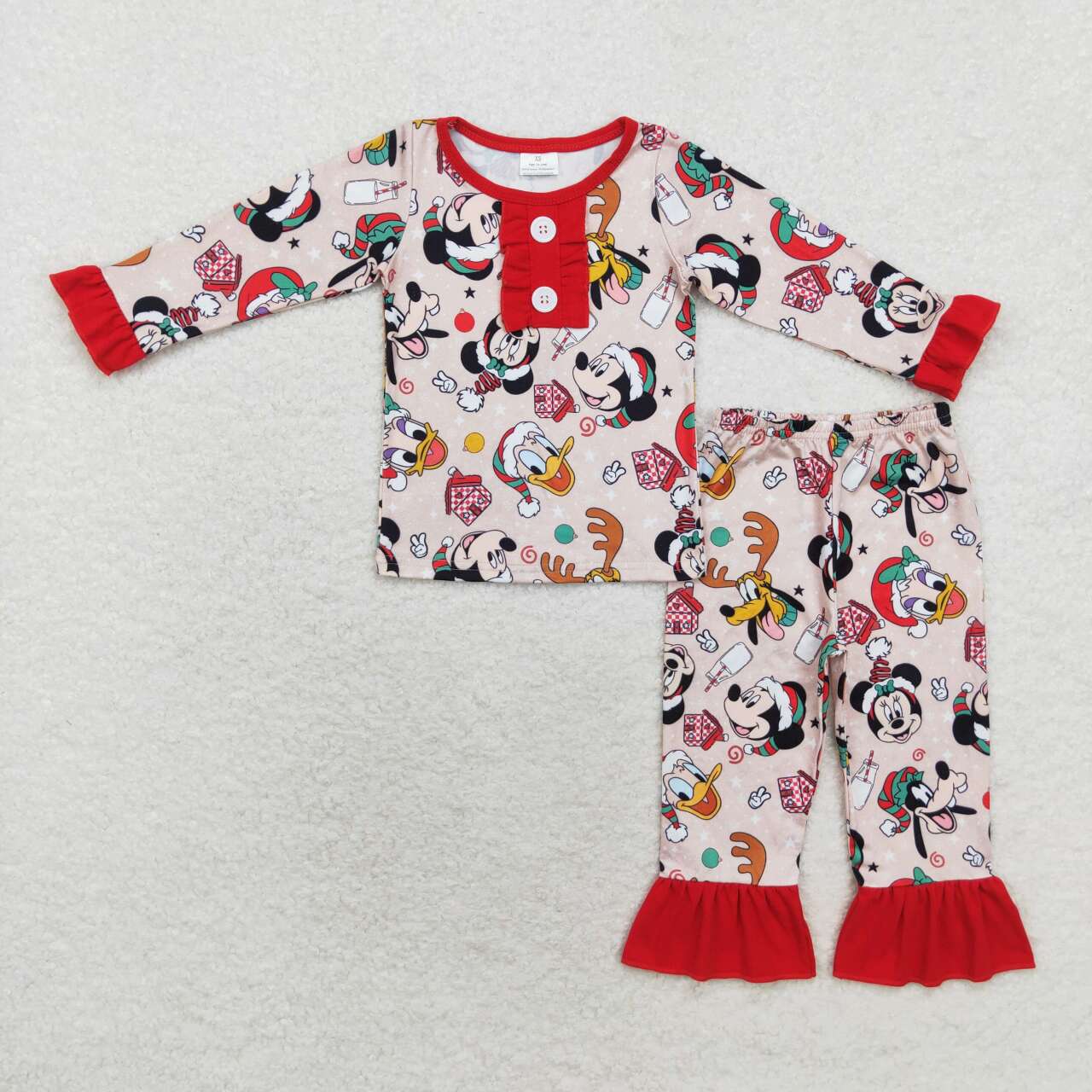 GLP1479 bamboo Mickey Donald Duck Christmas Lace Long Sleeve Long Pants Pajama Set