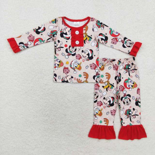 GLP1479 bamboo Mickey Donald Duck Christmas Lace Long Sleeve Long Pants Pajama Set