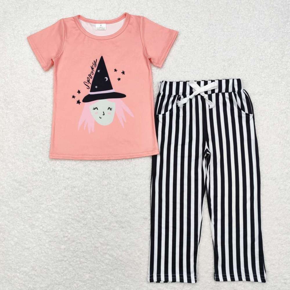 GT0697 spooky witch pink and orange short-sleeved set