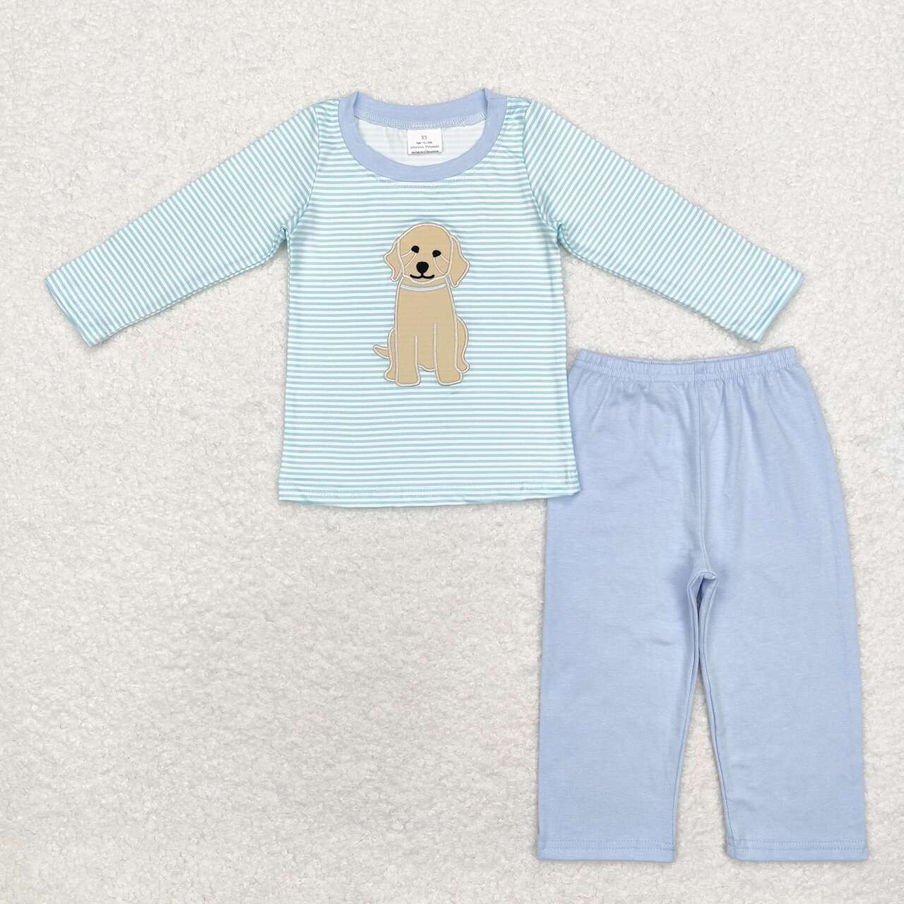 BLP0592 Embroidered Puppy Stripe Long Sleeve Blue Pant Set