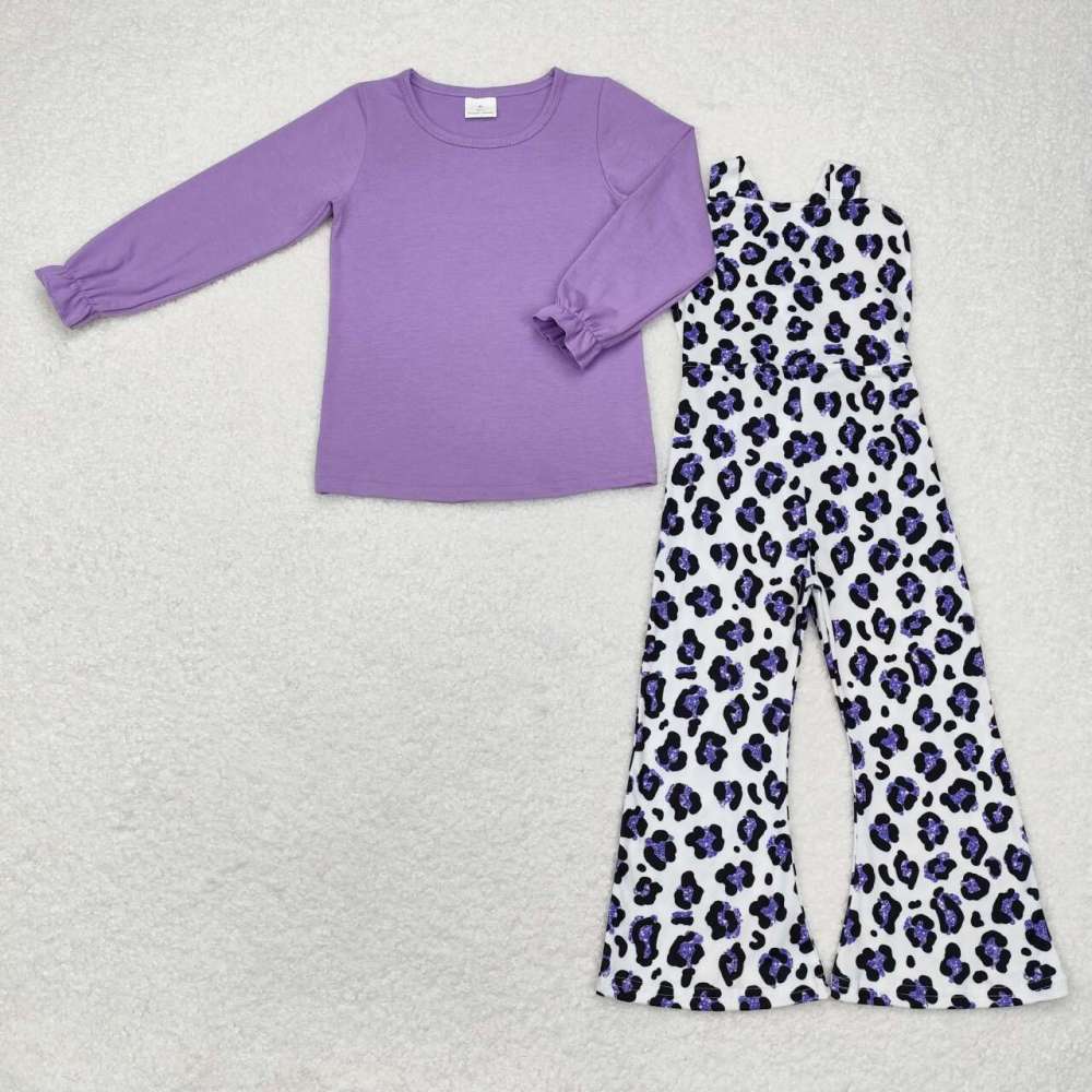 SR1932 Purple leopard print white suspender bodysuit set