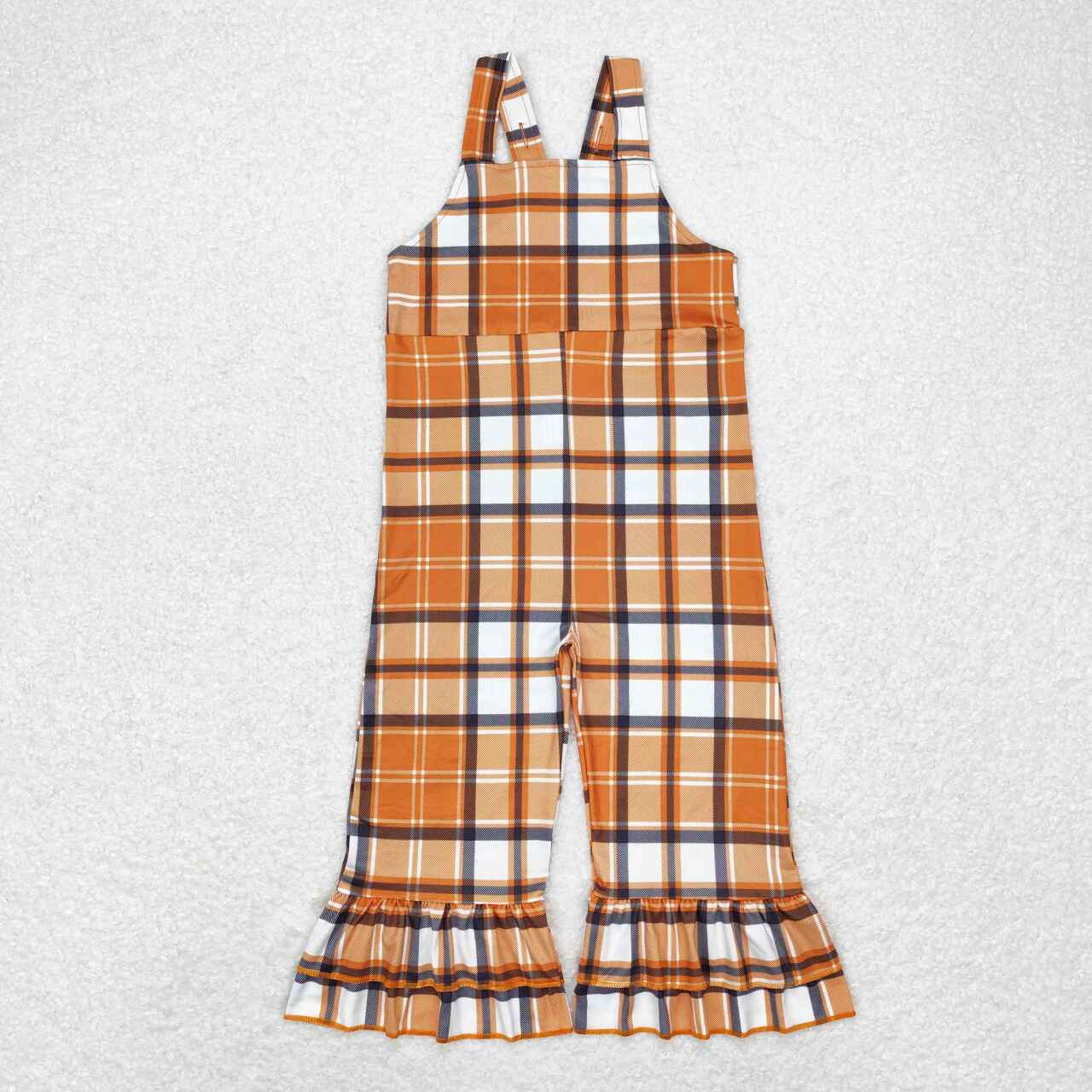 SR1953 Orange Plaid Suspender romper