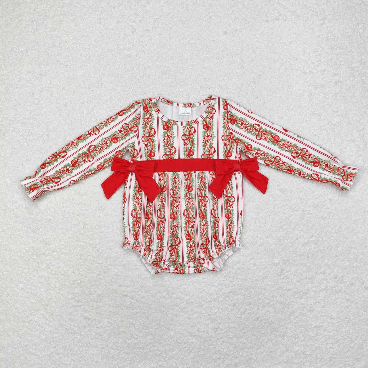 LR1303 Christmas Bow Pattern Red Bow Long Sleeve romper