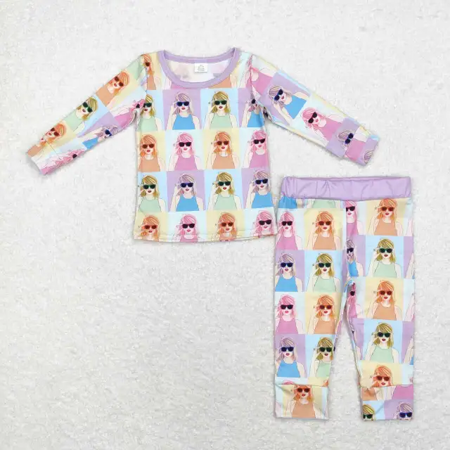 GLP1426 bamboo Taylor color photo plaid long sleeve long pants pajama set