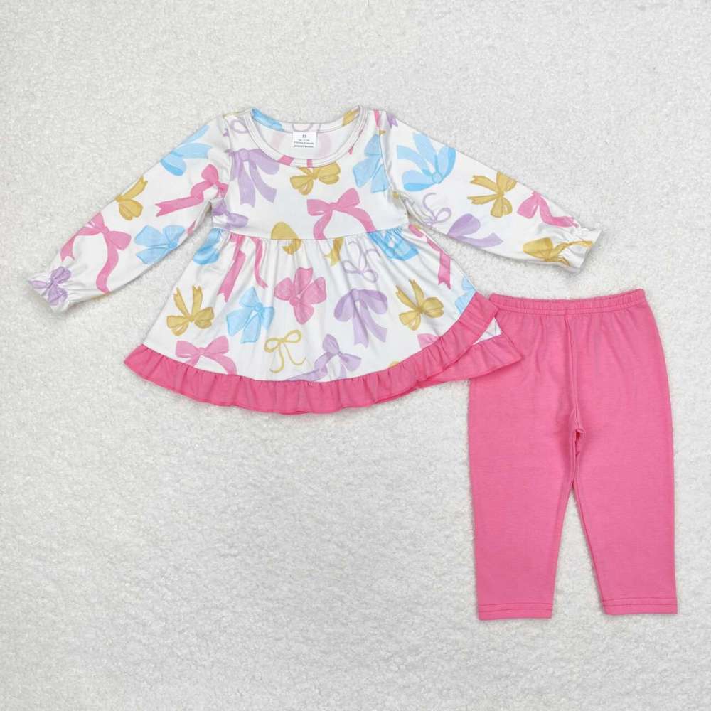 GLP1561 Pink lace long-sleeved trousers set with bow pattern set