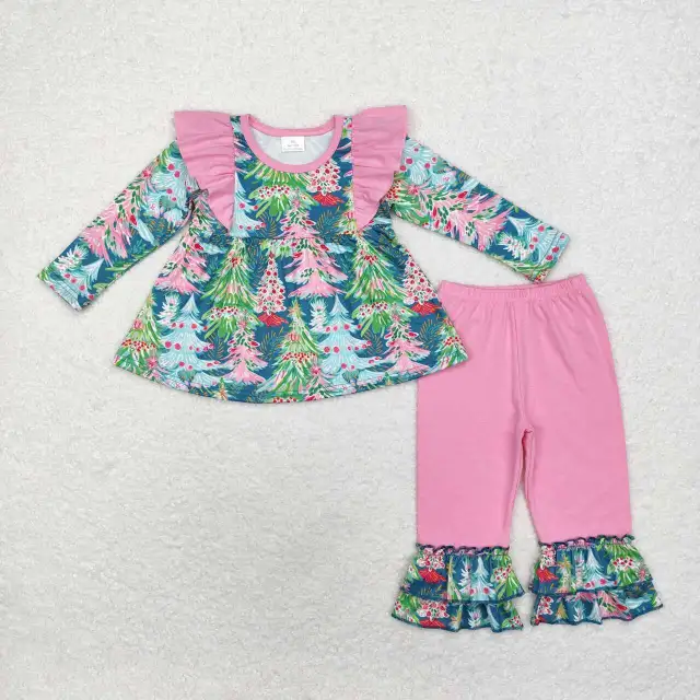 GLP1561 Pink lace long-sleeved trousers set with bow pattern set
