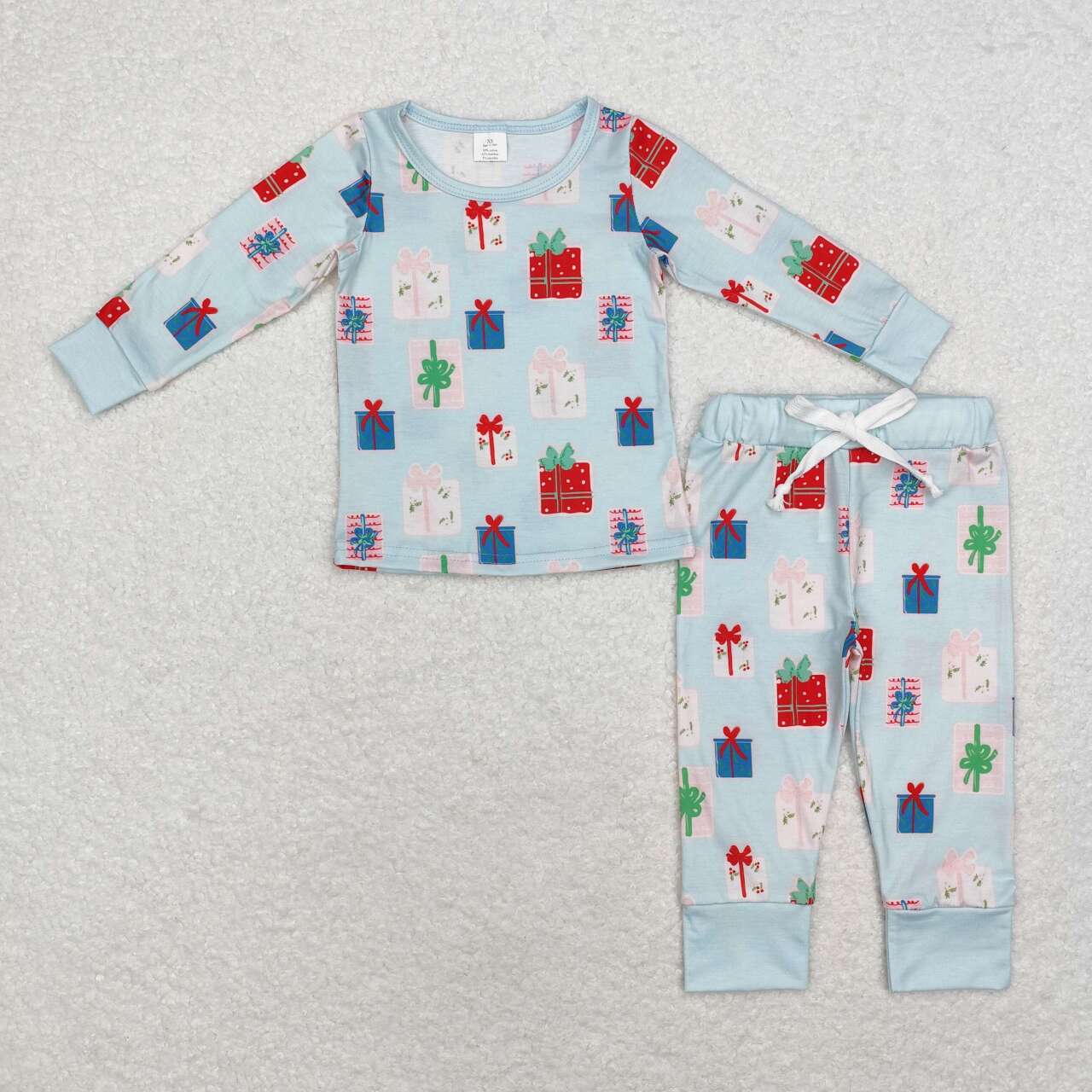 BLP0716 bamboo Christmas gift teal long sleeve and long pants pajama set