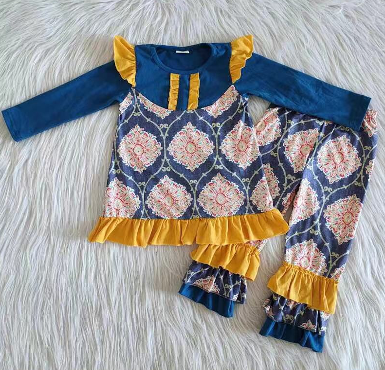 6 A26-17 Diamond flower navy blue long-sleeved suit