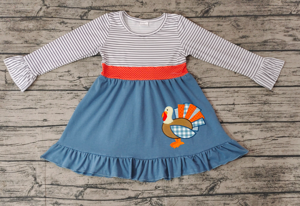 GLD0731 pre order Turkey Haze Blue Striped Long Sleeve Dress