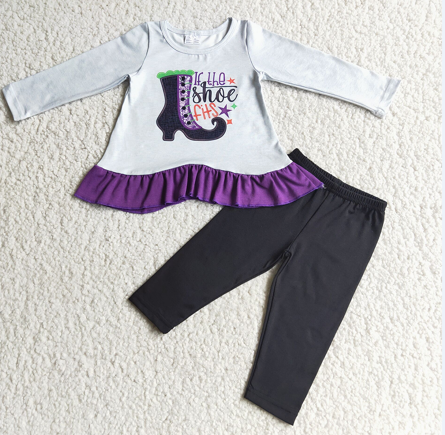 6 C9-2 Shoe embroidered long-sleeved top and black pants set