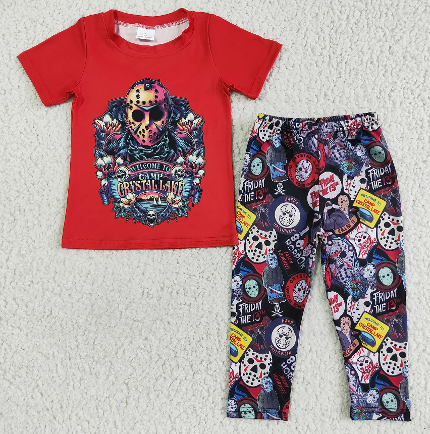 BSPO0012 Boys Crystal Lake Red Short Sleeve Long Pants Suit