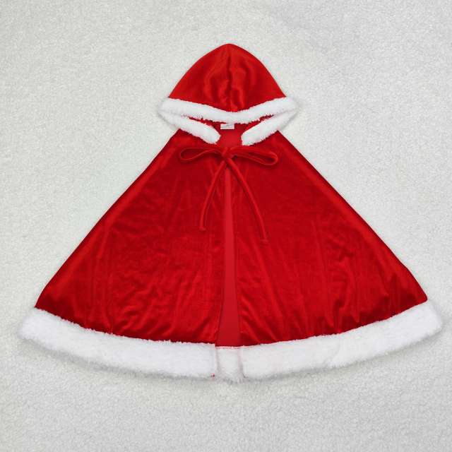GLD0726 White raw edge solid red hooded cape