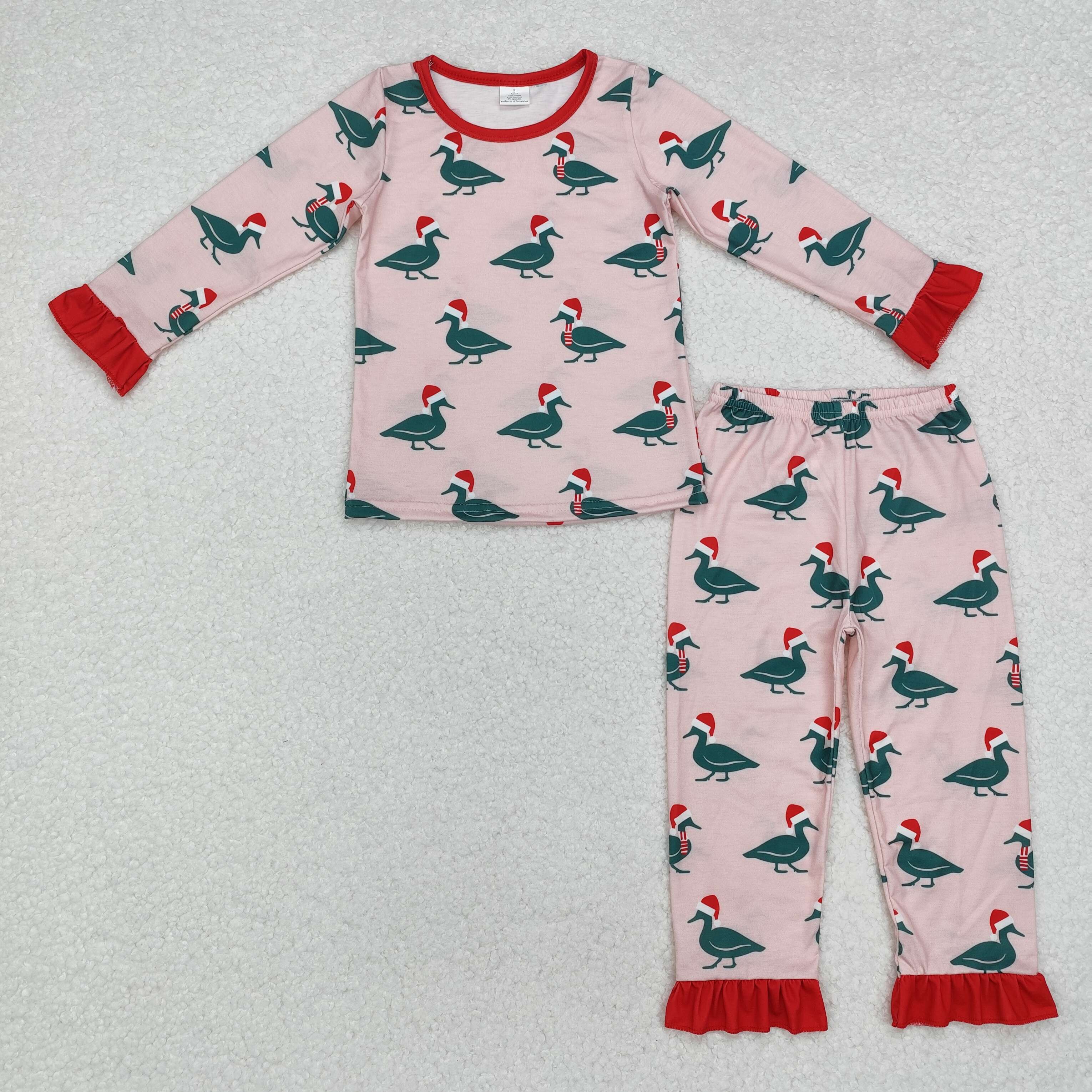 GLP1892 bamboo Christmas Duck Pink Long Sleeve Pants Pajama Set