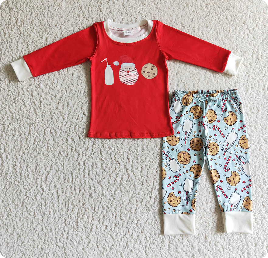 BLP0104 Boys Santa Milk Cookie Red Long Sleeve Pants Suit
