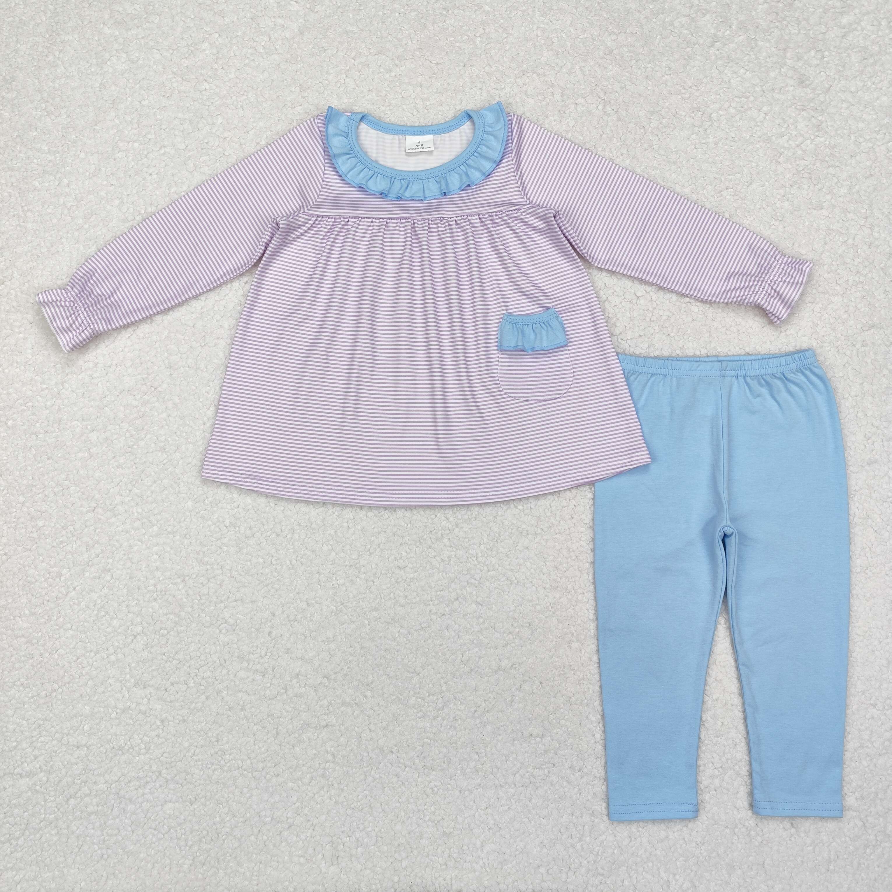 GLP1982 Purple Striped Pocket Blue Lace Long Sleeve Pants Suit