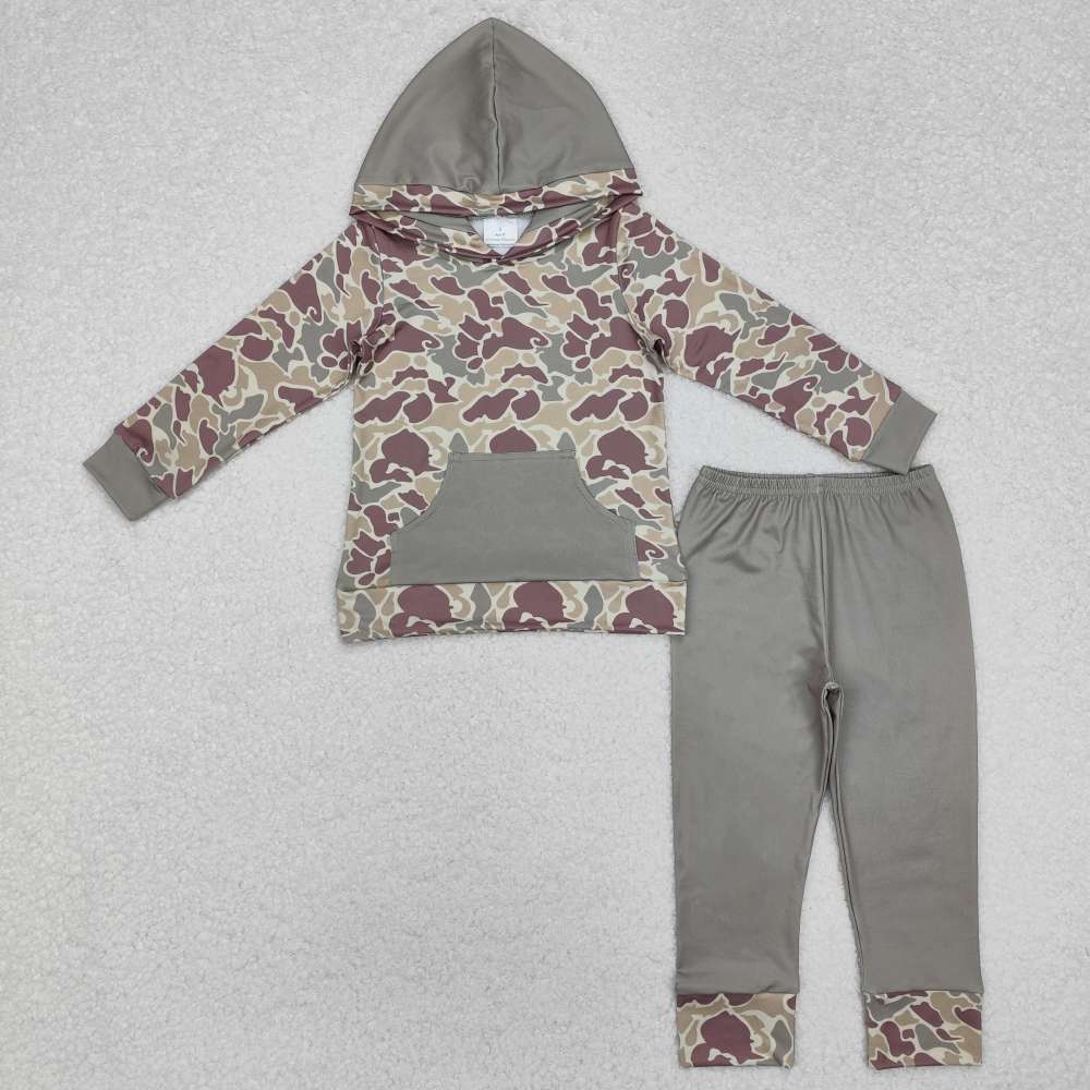 BLP0960 Pocket camouflage brown and green hooded long-sleeved trousers suit
