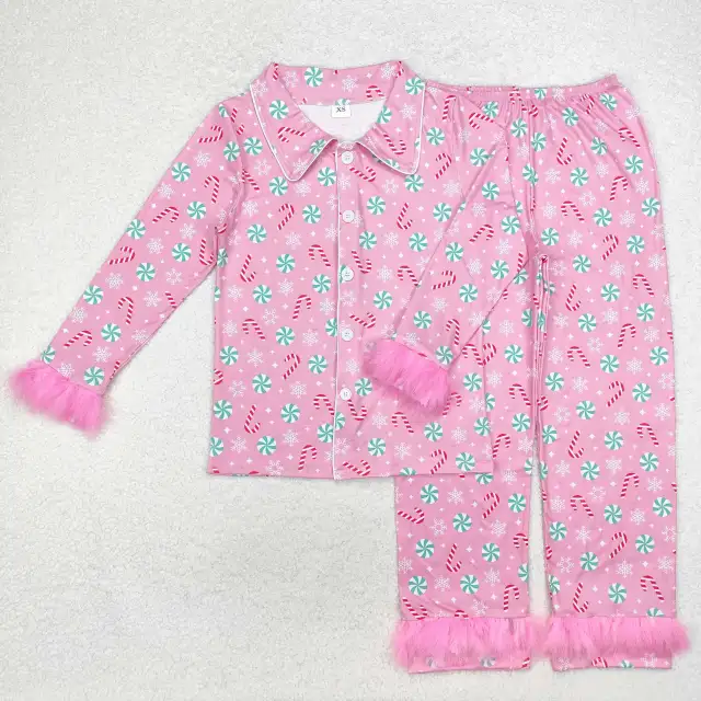 GLP2028 Adult women's crutches snowflake pink plush edge long-sleeved trousers pajama set