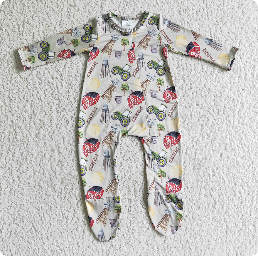 LR0099  Farm House Car Long Sleeve romper