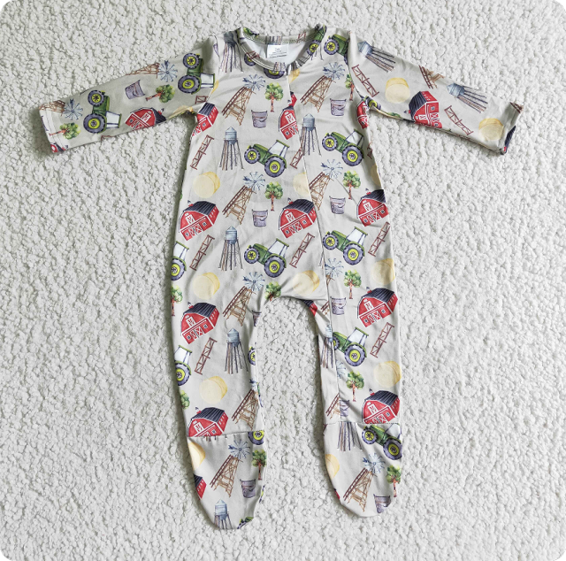 LR0099  Farm House Car Long Sleeve romper