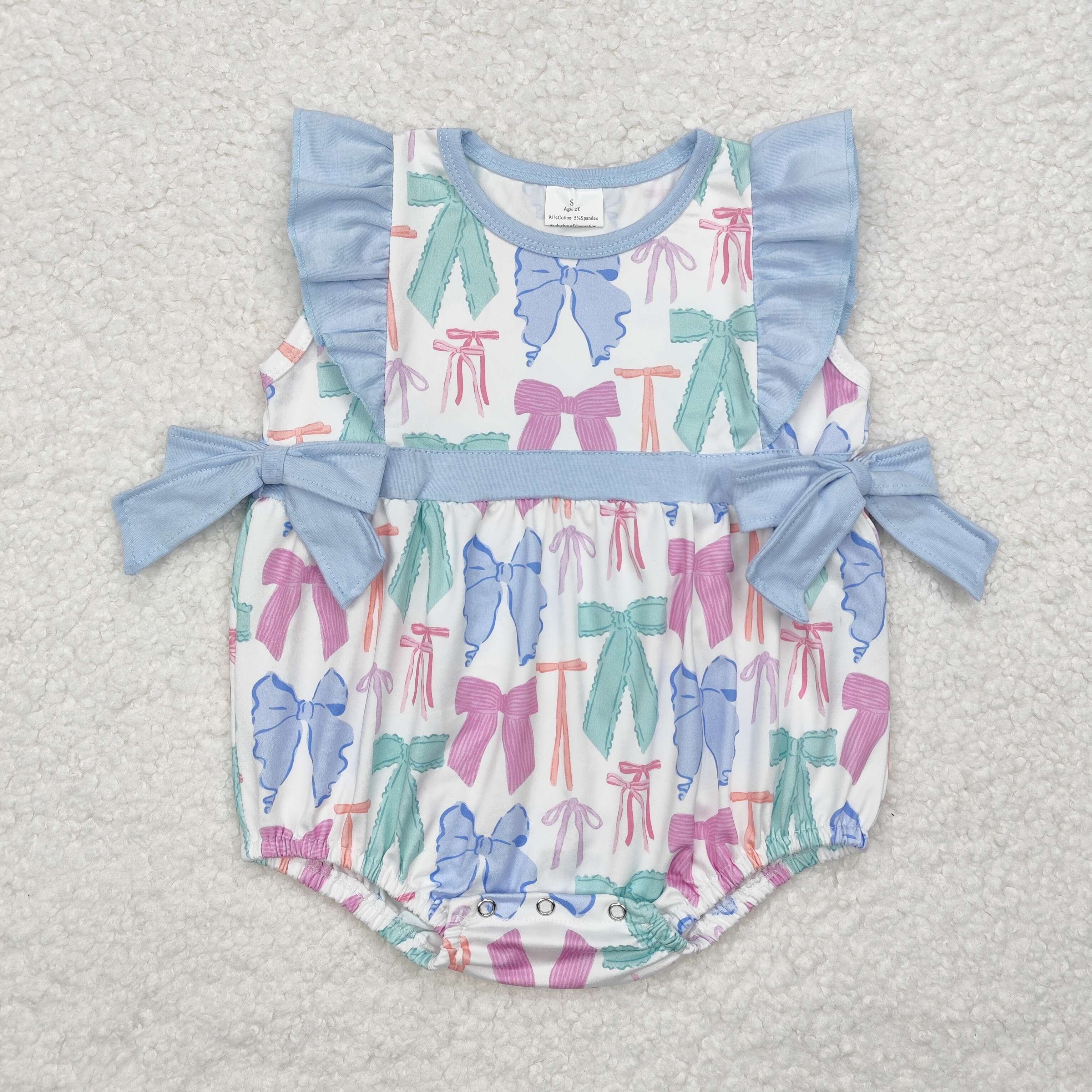 SR2027 Bow Pattern Blue Lace Bow Vest romper