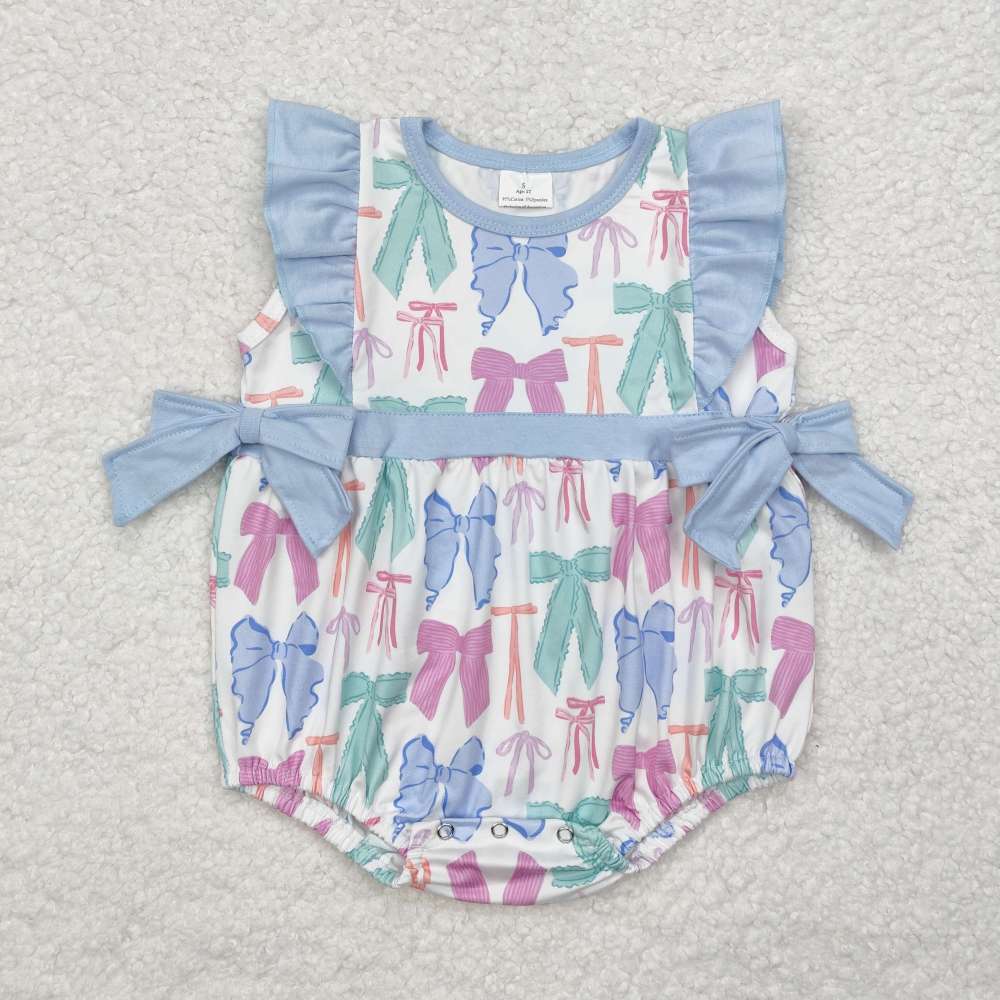 SR2027 Bow Pattern Blue Lace Bow Vest romper