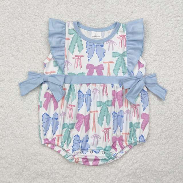 SR2027 Bow Pattern Blue Lace Bow Vest romper