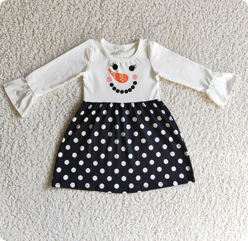 GLD0119 Girls Snowman White Long Sleeve Dress