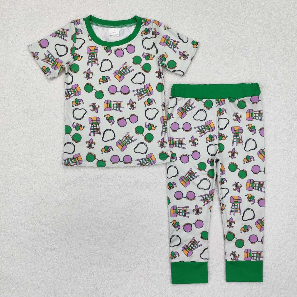 BSPO0495 Carnival Glasses Green Short Sleeve Pants Pajama Set