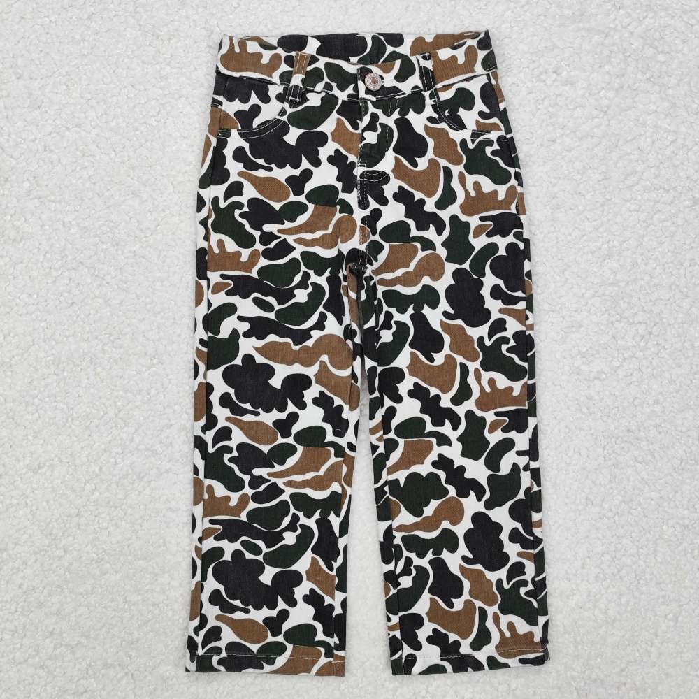 P0594 Boys Brown Green Camouflage Beige Denim Pants
