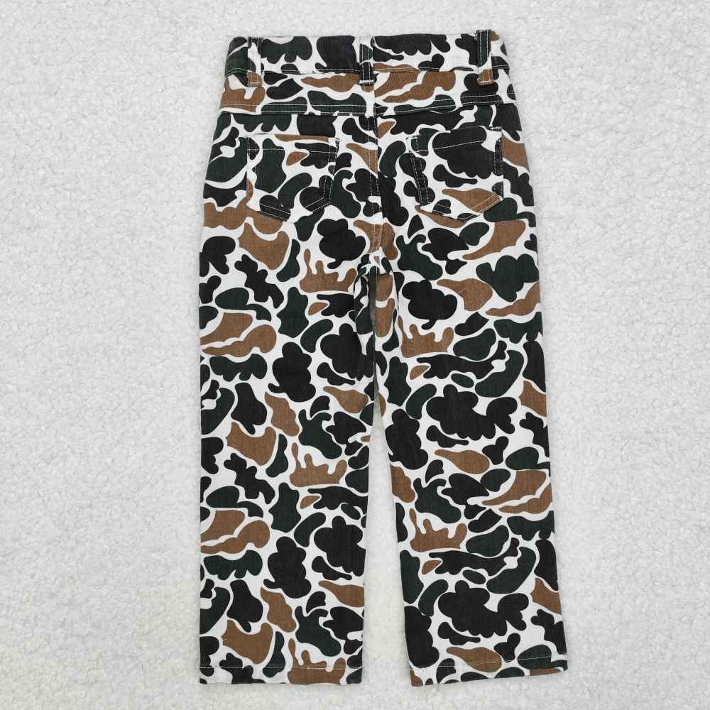 P0594 Boys Brown Green Camouflage Beige Denim Pants