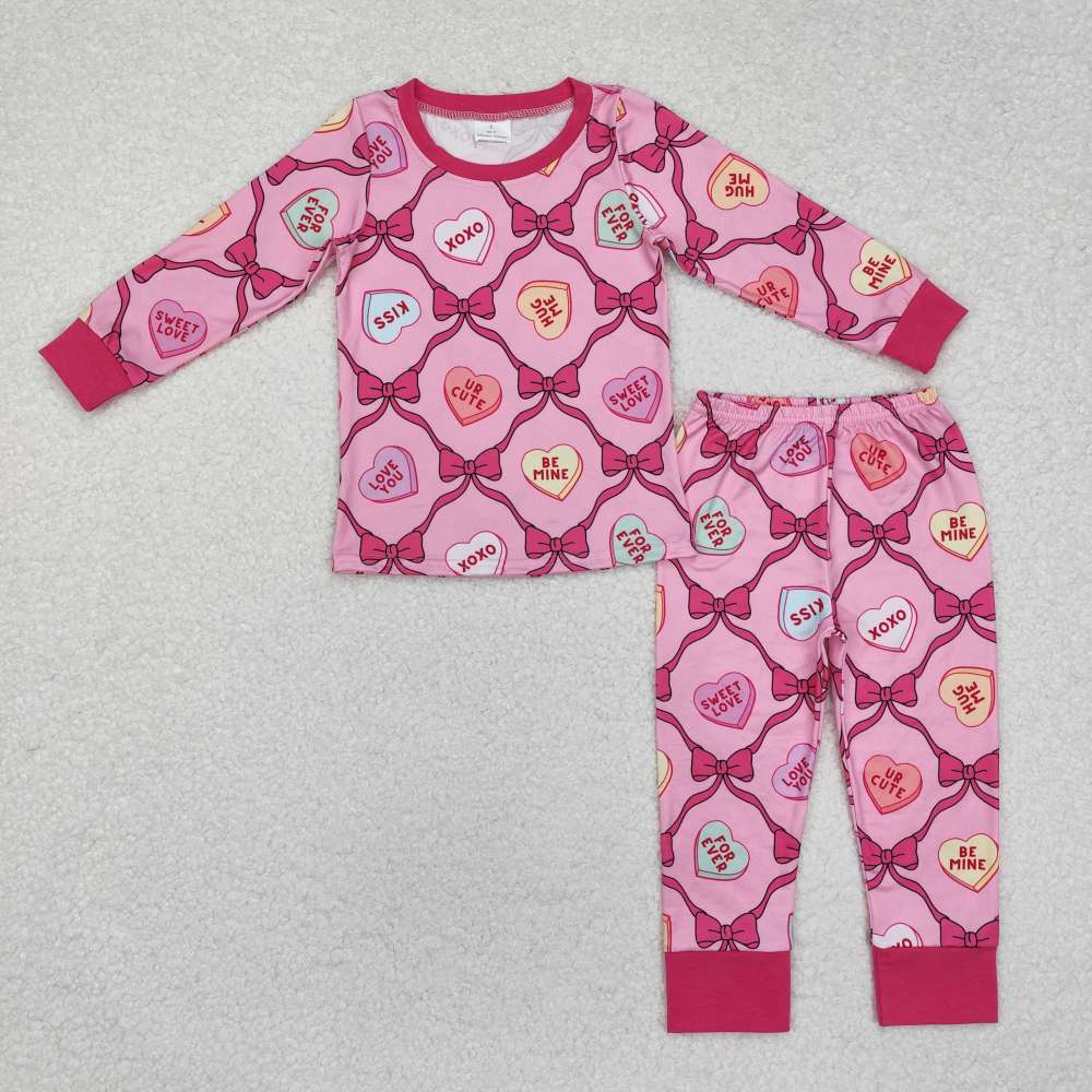 GLP2252 Valentine's Day lettering heart bow pattern rose red long-sleeved trousers pajama set