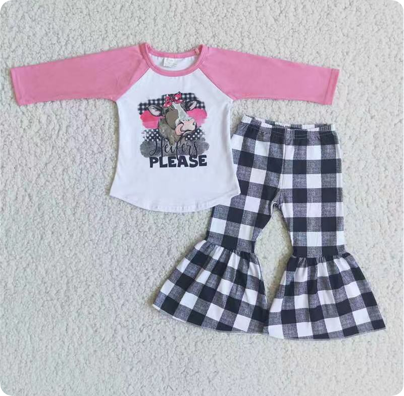 6 A25-29 Pink heifer black and white checkered flared pants suit