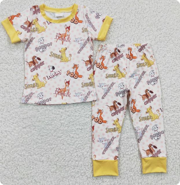 BSPO0078  Boys Animal Simba Bambi Short Sleeve Pants Suit