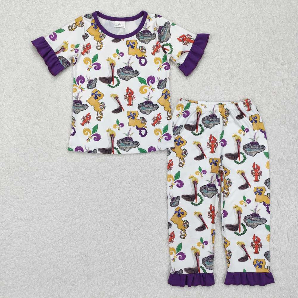 GSPO1921 Carnival animal lace purple and white short-sleeved trousers pajama set