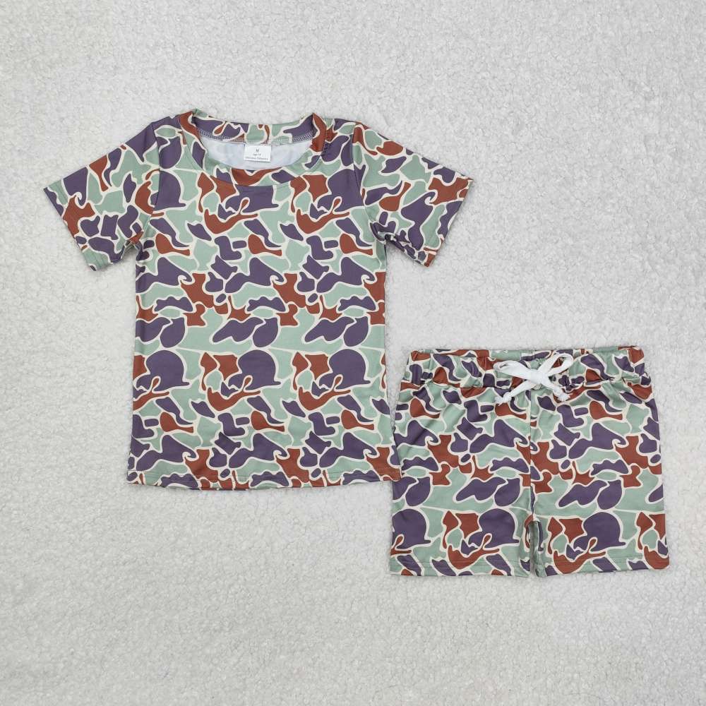 GSSO1723 Brown, green and gray camouflage short-sleeved shorts suit
