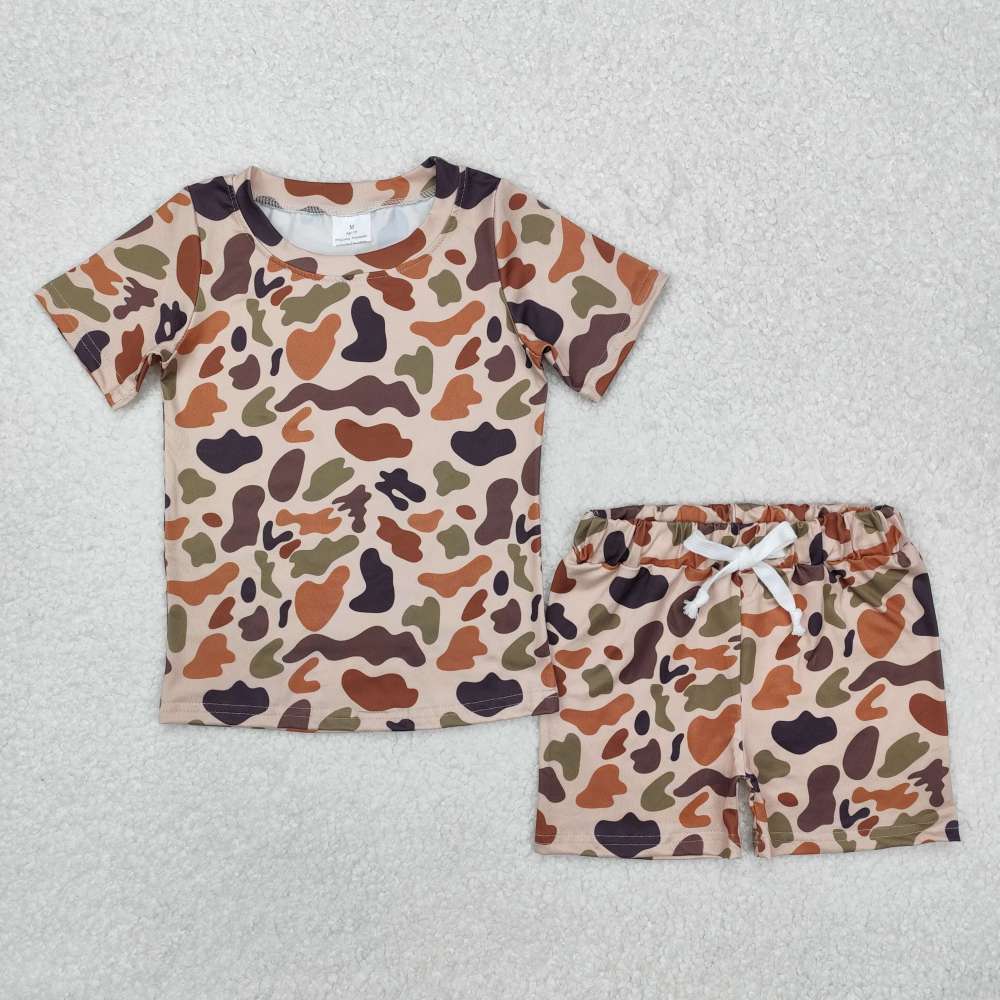 GSSO1724 Brown Camouflage Short Sleeve Shorts Set