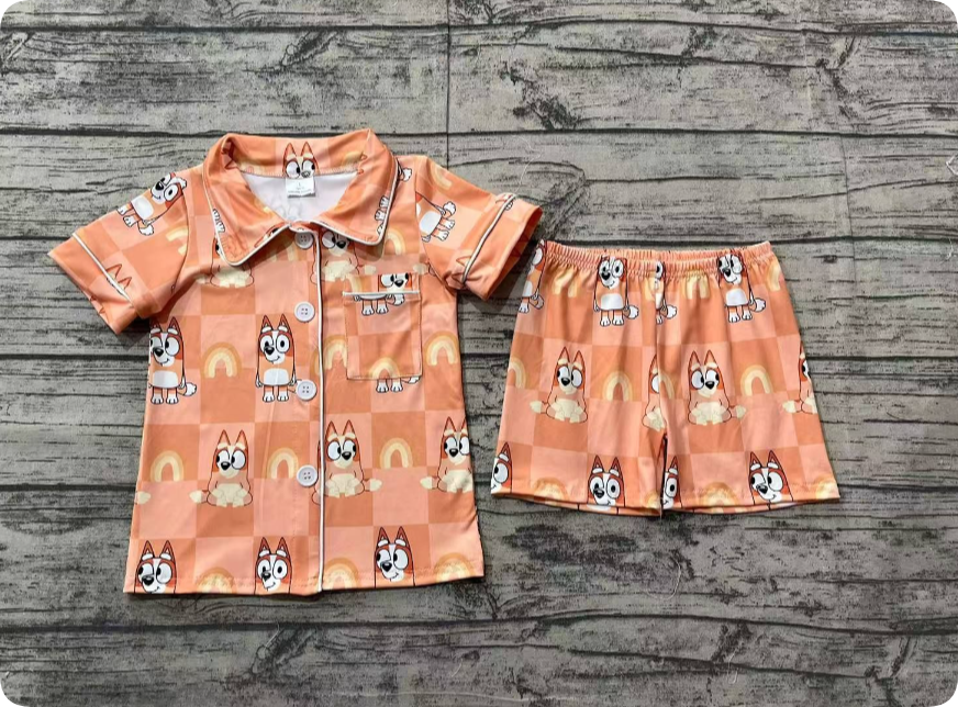 GSSO1801 Pre order bluey rainbow orange plaid short sleeve shorts pajama set